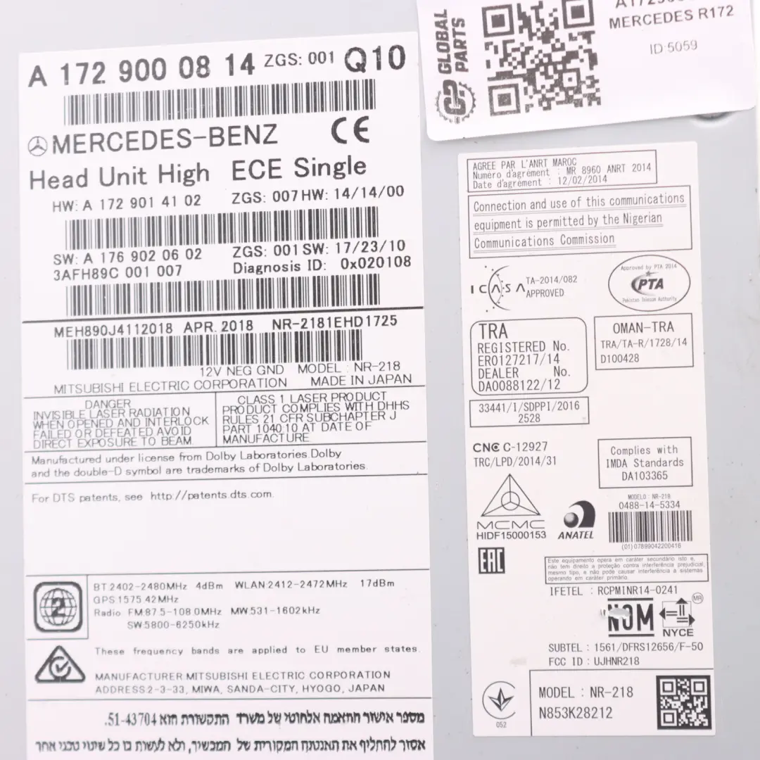 Mercedes SLK R172 Radioodtwarzacz Media Sat Nav Przełączniki - SKU A1729000814 - Numer Części A1729000814
