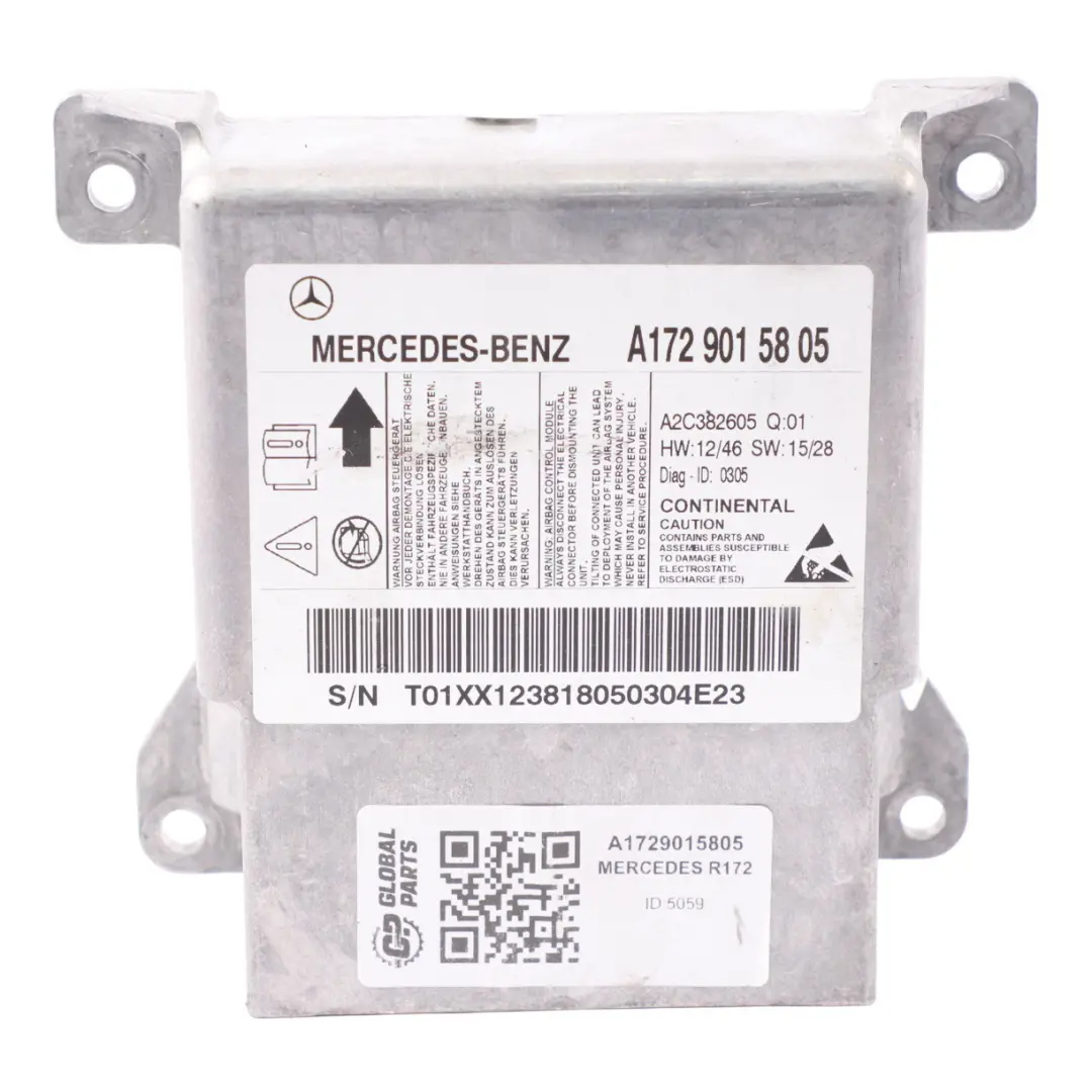 Mercedes SLK R172 Airbag Module SRS Control Unit ECU - SKU A1729015805 - Part number A1729015805