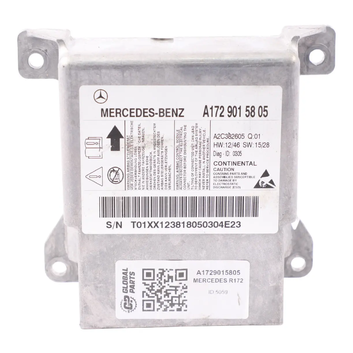 Mercedes SLK R172 Modulo Airbag SRS Unità di controllo ECU A1729015805