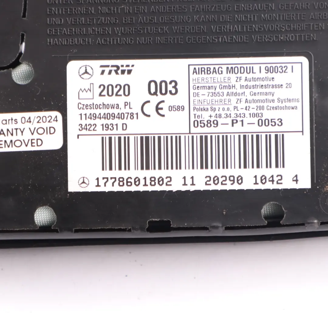  Modulo aria Mercedes V177 Sedile anteriore destro Modulo SRS aria - SKU A1778601802 - Numero di parte A1778601802