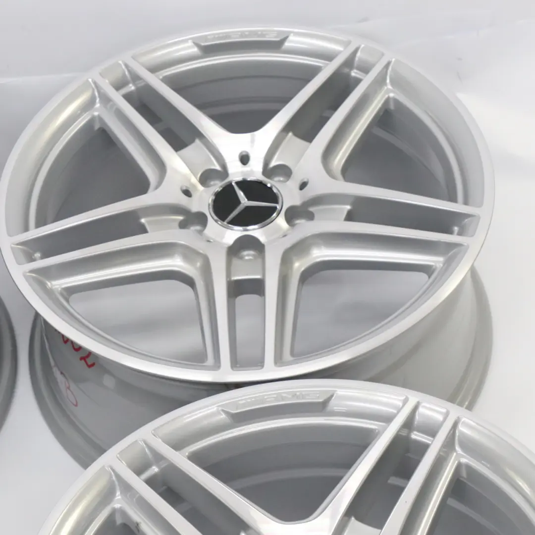 Mercedes W204 Silver AMG Complete Set 4x Alloy Wheel Rim 18" 5 Double Spoke - SKU A2044014102-A2044014202 - Part number A2044014102
