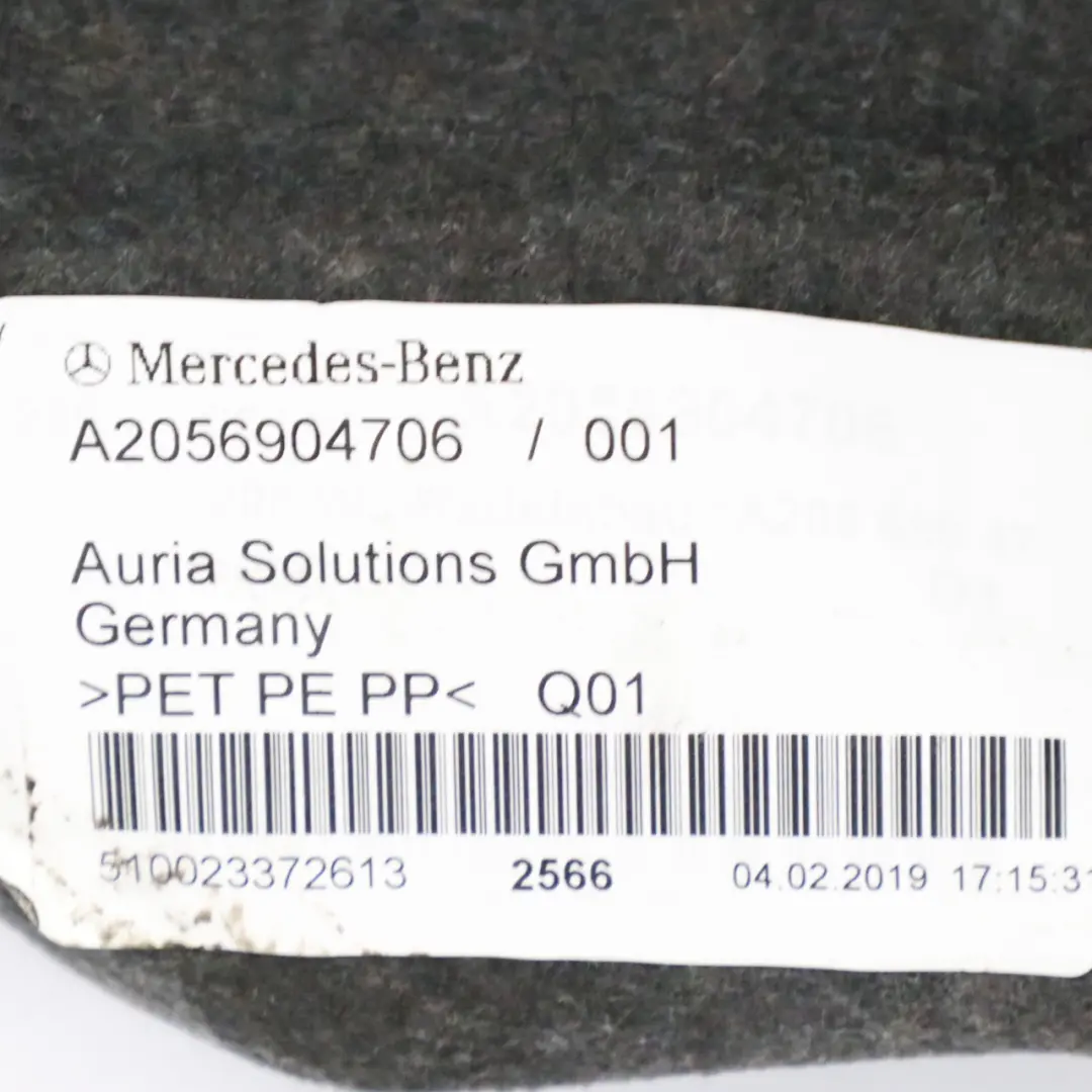 Maletero Izquierdo Panel Lateral Cubremaletero para Mercedes A205 con número de pieza A2056904706 Mercedes A205 Maletero Izquierdo Panel Lateral Cubremaletero - SKU A2056904706 - Número de pieza A2056904706