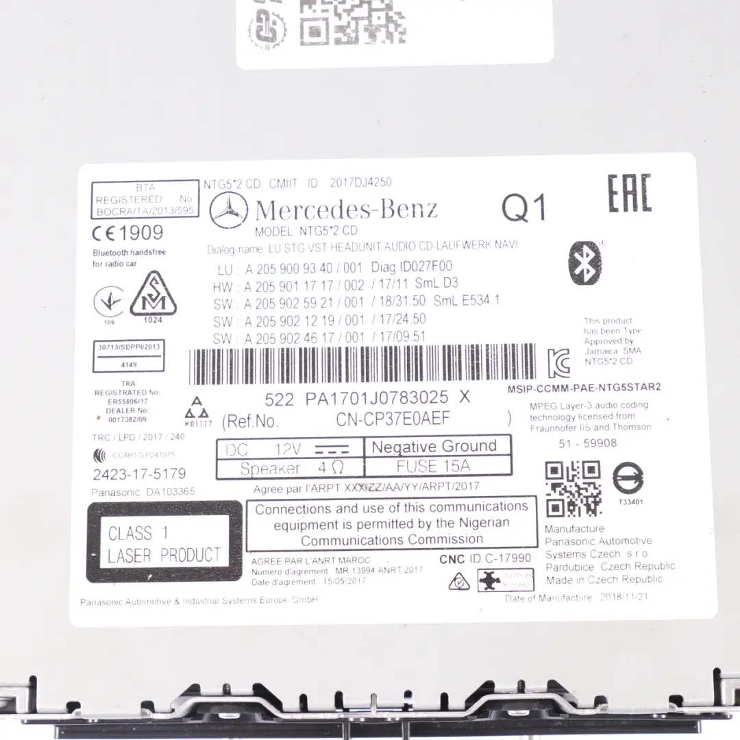  Unità principale Mercedes X253 Radio Navigazione Media Tel controllo - SKU A2059009340 - Numero di parte A2059009340
