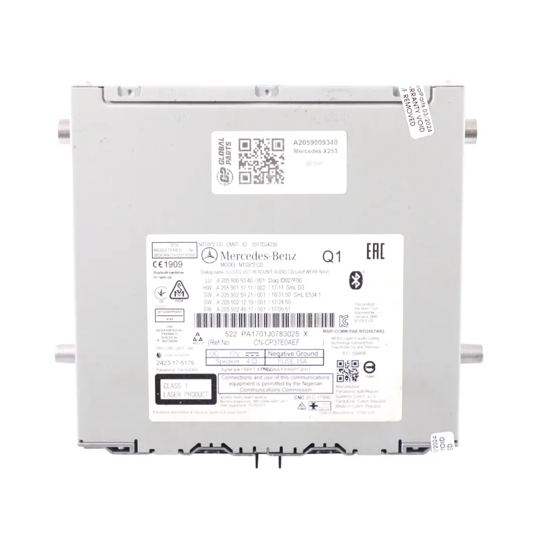  Unité tête Mercedes GLC X253 contrôle Radio Navigation Media Tel - SKU A2059009340 - Numéro de pièce A2059009340