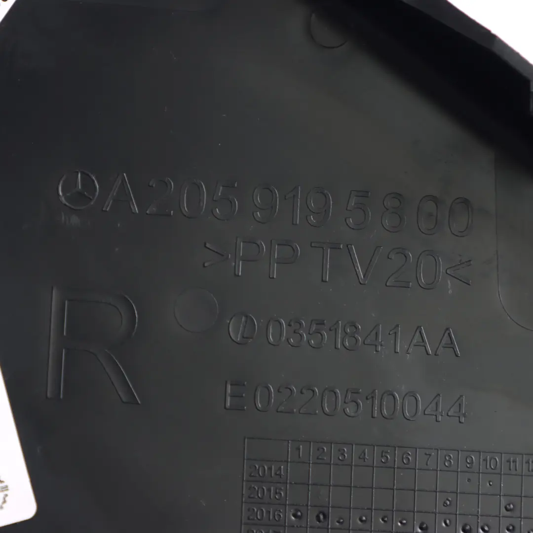 Trim Front Right O/S Panel Cover Black to Mercedes W205 Seat with Part number A2059195800 Mercedes W205 Seat Trim Front Right O/S Panel Cover Black - SKU A2059195800 - Part number A2059195800