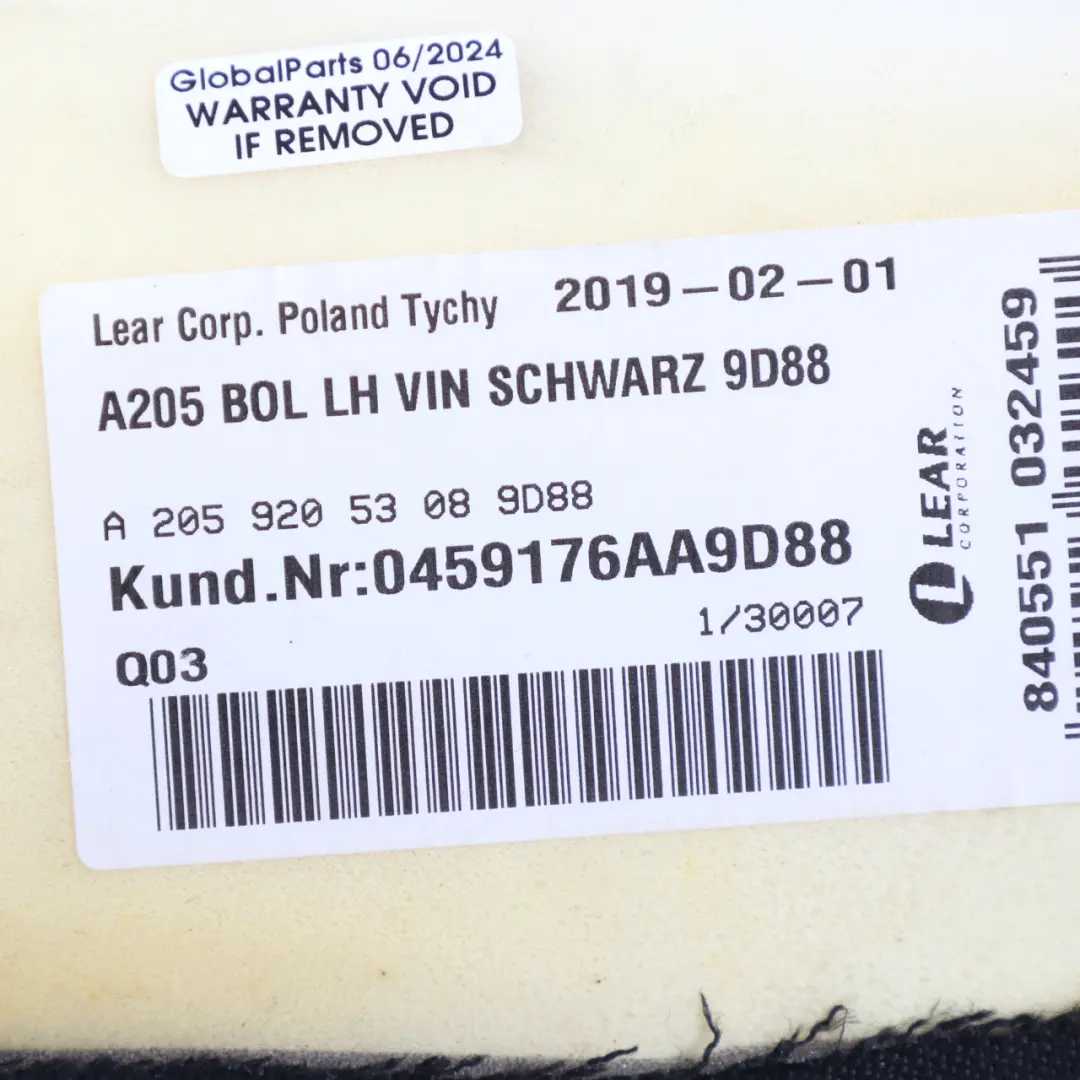 Siège latéral Mercedes A205 Finition du panneau arrière gauche simili cuir noir  - SKU A2059205308 - Numéro de pièce A2059205308