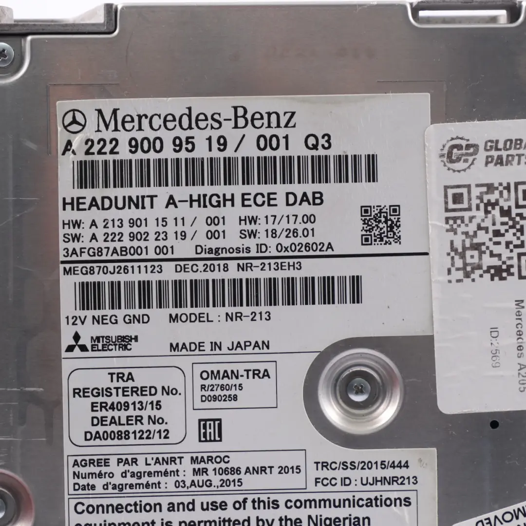 Mercedes C238 Hauptgerät Radio CD Spieler Audio Sat Nav Steuerung - SKU A2229009519-1 - Teilenummer A2229009519