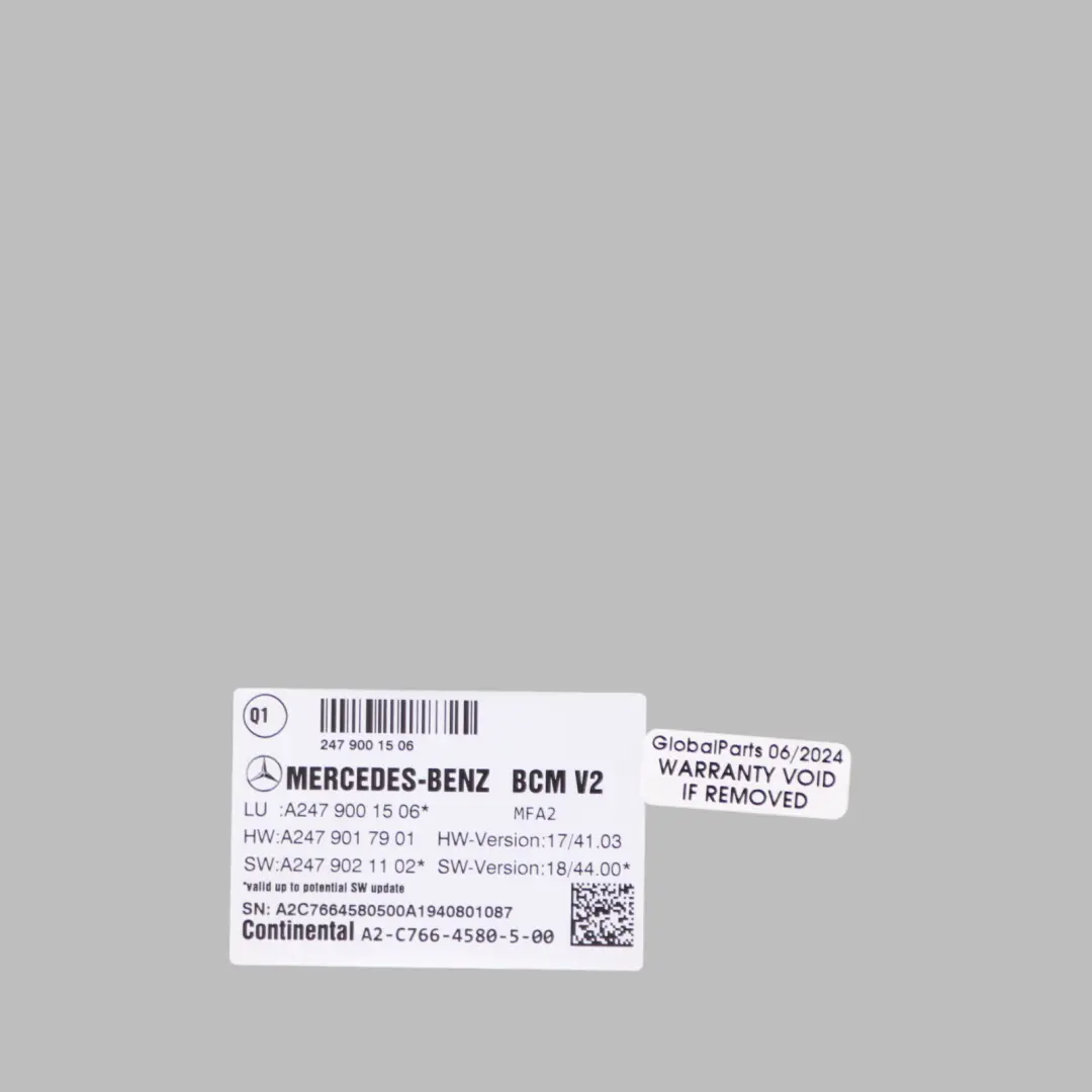 Mercedes C118 W177 W247 Körperkontrolle Steuergerät Modul BCM V2 - SKU A2479001506 - Teilenummer A2479001506