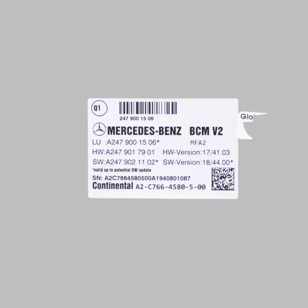 Mercedes C118 W177 W247 Körperkontrolle Steuergerät Modul BCM V2 - SKU A2479001506 - Teilenummer A2479001506