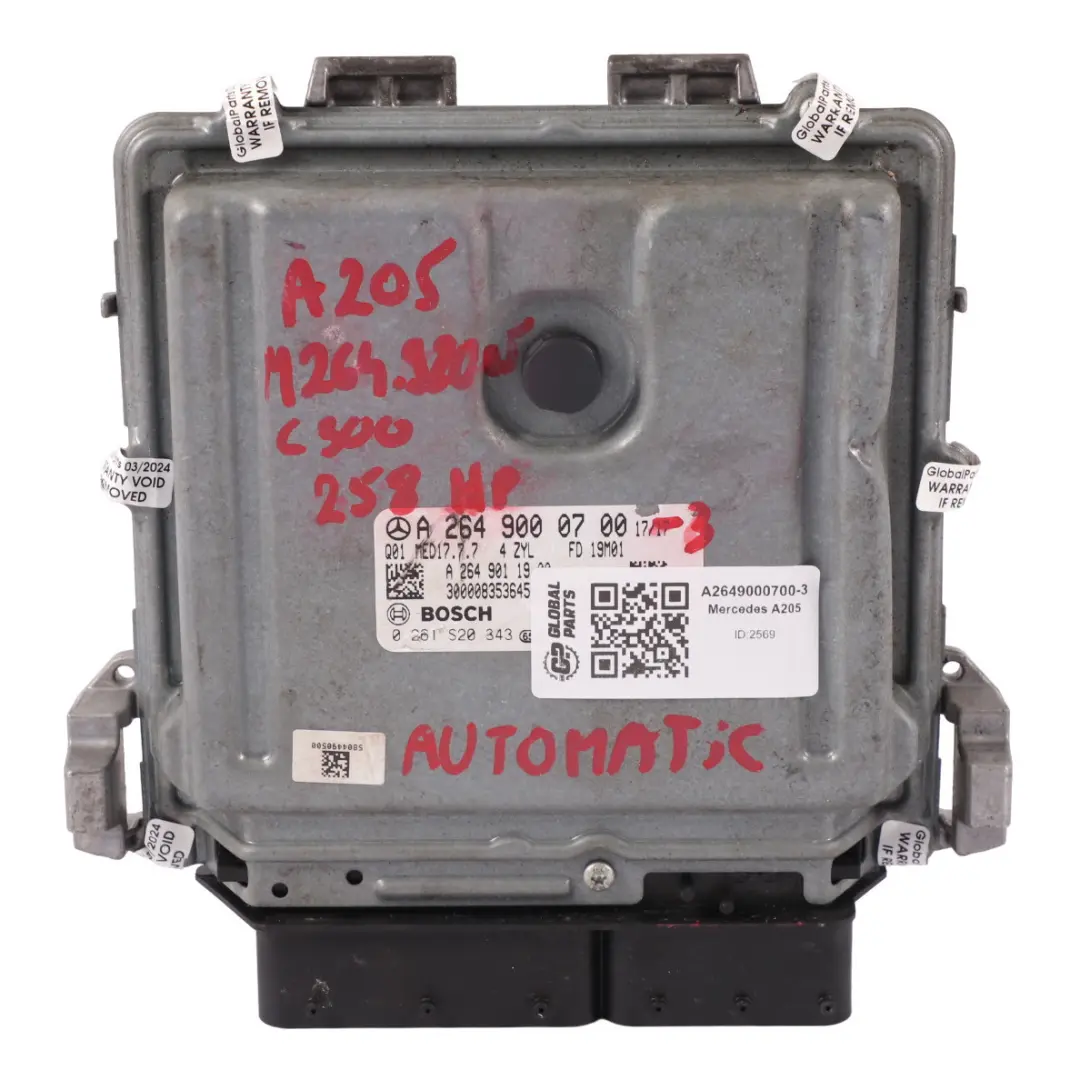 OM264.920 258HP Module contrôle moteur ECU pour Mercedes W205 C300 à propos du numéro de pièce A2649000700 Mercedes W205 C300 OM264.920 258HP Module contrôle moteur ECU - SKU A2649000700-3 - Numéro de pièce A2649000700