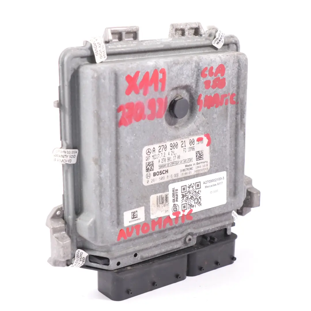 270.920 4-Matic Módulo Unidad Control Motor para Mercedes X117 CLA 250 con número de pieza A2709002100 Mercedes X117 CLA 250 270.920 4-Matic Módulo Unidad Control Motor - SKU A2709002100-3 - Número de pieza A2709002100
