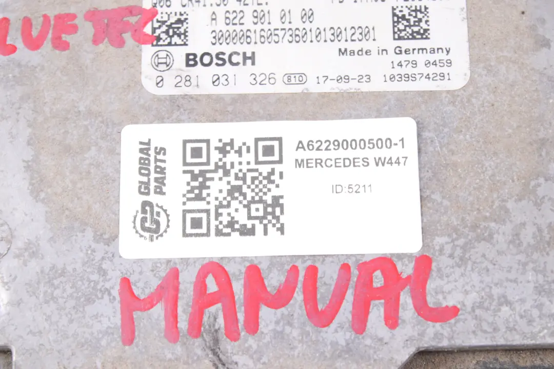 109CDI BE OM622.951 Modulo di controllo motore ECU Kit per Mercedes W447 con numero di parte A6229000500 Mercedes W447 109CDI BE OM622.951 Modulo di controllo motore ECU Kit - SKU A6229000500-1 - Numero di parte A6229000500
