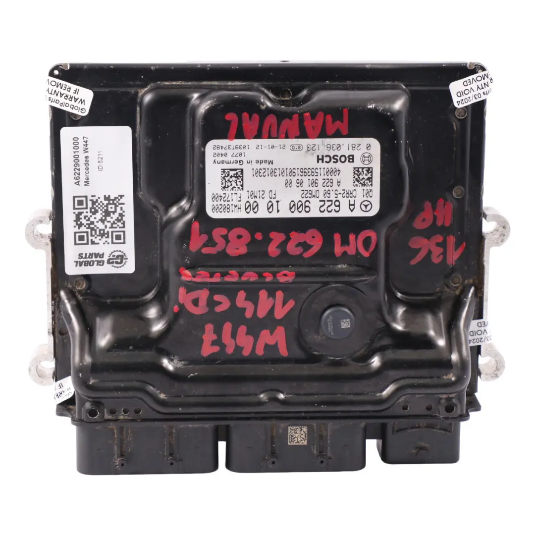 Mercedes W447 114CDI OM622.851 136HP Engine Control Unit Manual - SKU A6229001000 - Part number A6229001000