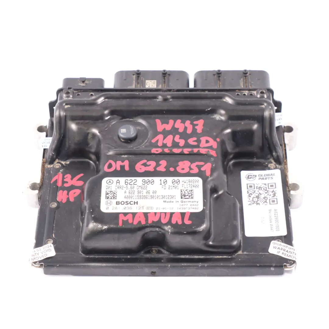 Mercedes W447 114CDI OM622.851 136HP Engine Control Unit Manual - SKU A6229001000 - Part number A6229001000