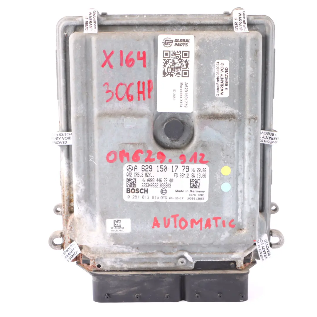  ECU Mercedes X164 Diesel OM629.912 Engine Control Module 306 HP Automatic - SKU A6291501779 - Part number A6291501779