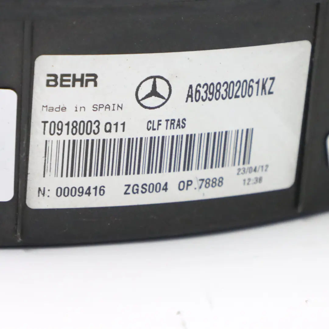 Mercedes Vito W639 Dodatkowy Nagrzewnica Tylna - SKU A6398302061 - Numer Części A6398302061