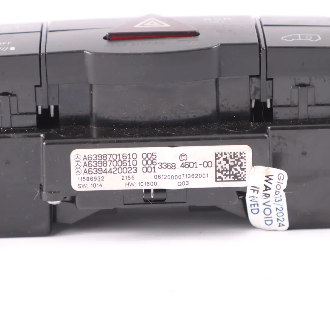 Mercedes Vito W639 Switch Control Panel Block ASR Wiper Heat Hazard - SKU A6398701910-2 - Part number A6398701910