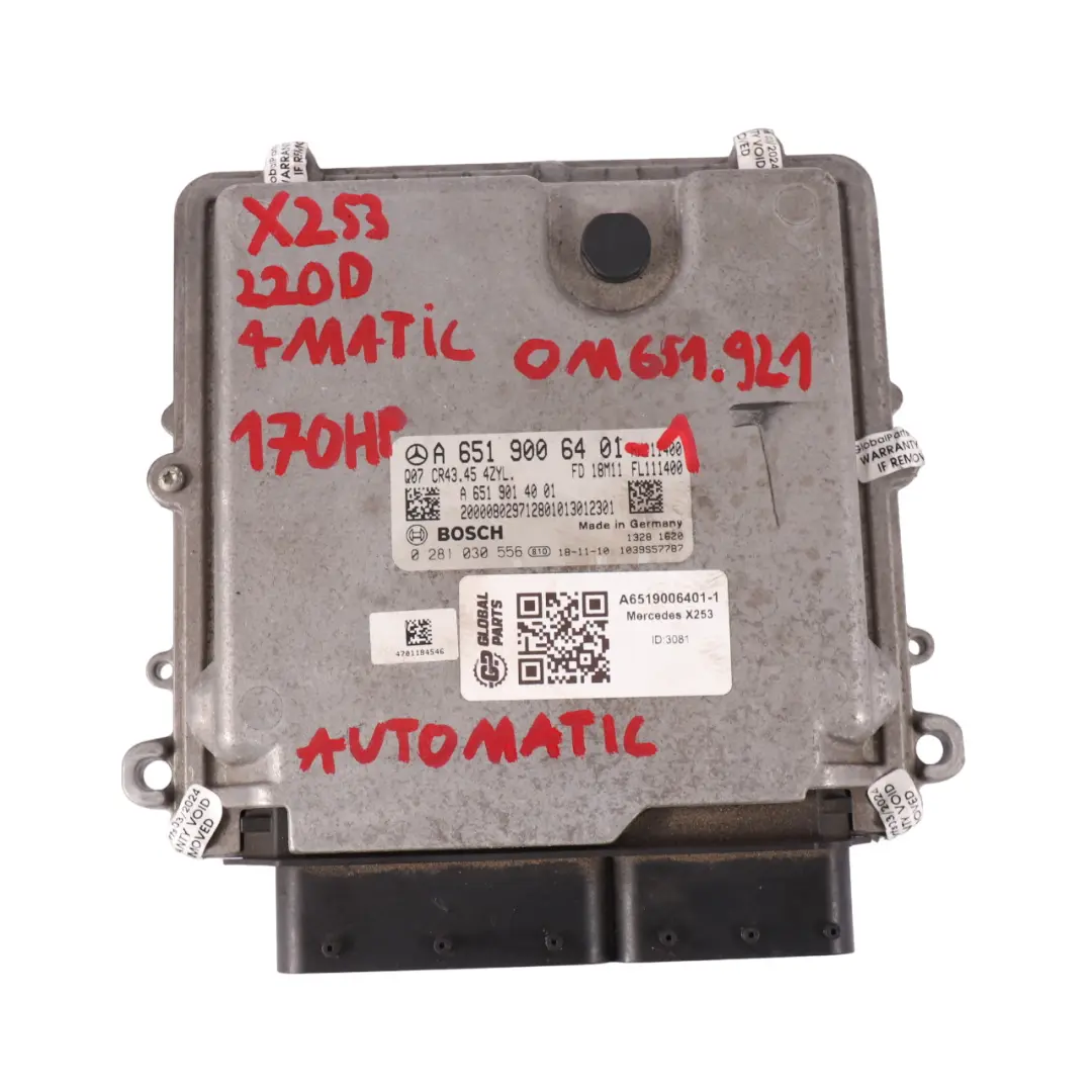 Mercedes GLC X253 220d OM651.921 170HP Engine Unit ECU Kit Automatic - SKU A6519006401-1 - Part number A6519006401