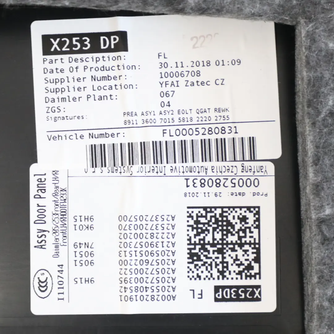 Mercedes C253 Door Card Front Left N/S Trim Panel Cover Lining Leather Black - SKU rhd-A2537207303 - Part number A2537207303