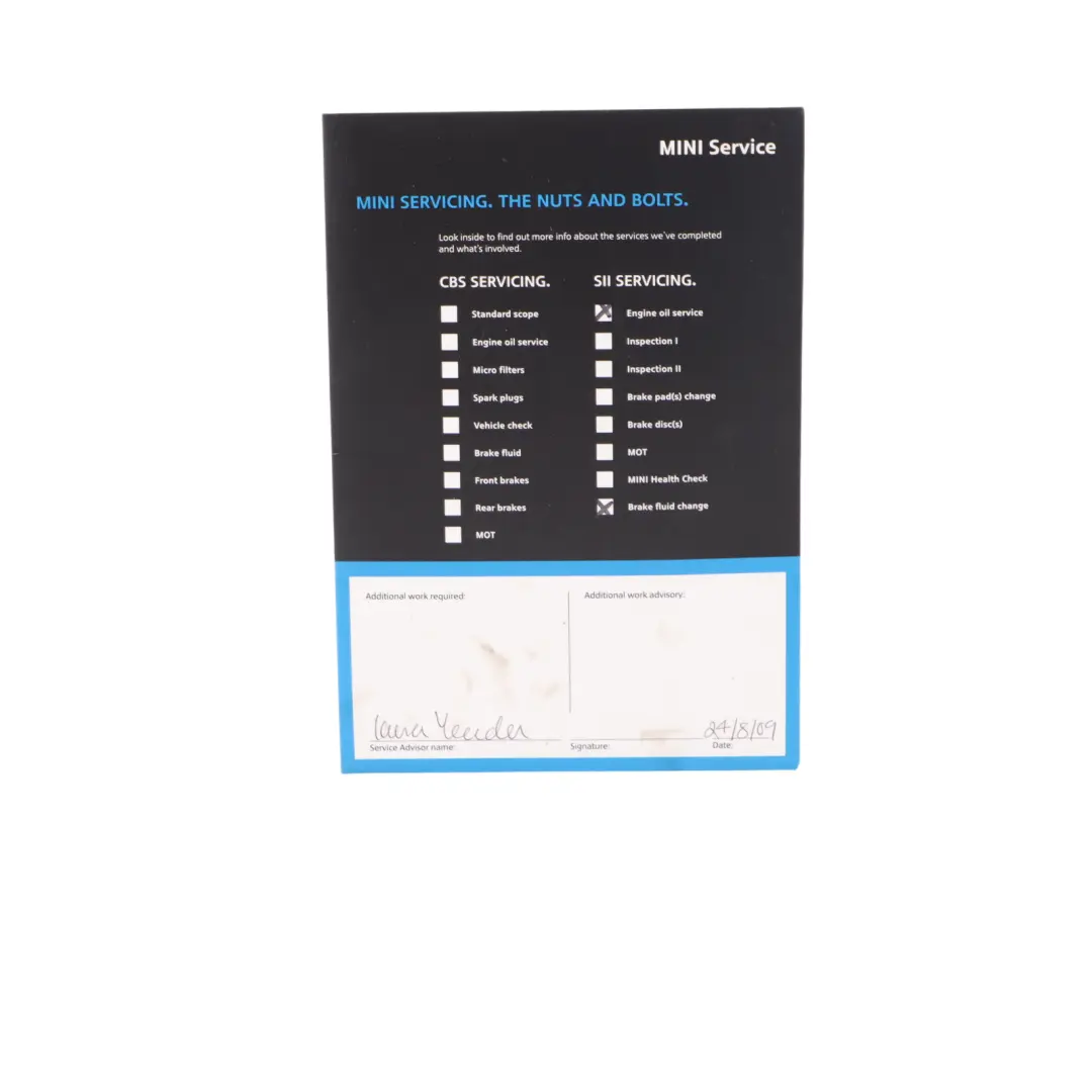 Mini R50 R52 R53 Service Booklet Owner's Handbook Set Pouch Case - SKU 0158093-5 - Part number 0158093