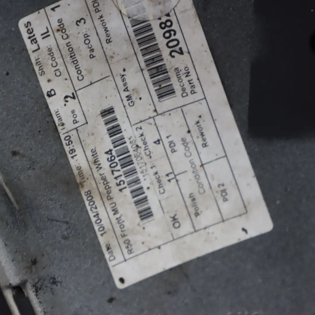 Front Bumper Complete Trim Panel Covering Pepper White - 850 to Mini R50 R52 with Part number 0308997 Mini R50 R52 Front Bumper Complete Trim Panel Covering Pepper White - 850 - SKU 0308997-PW1 - Part number 0308997