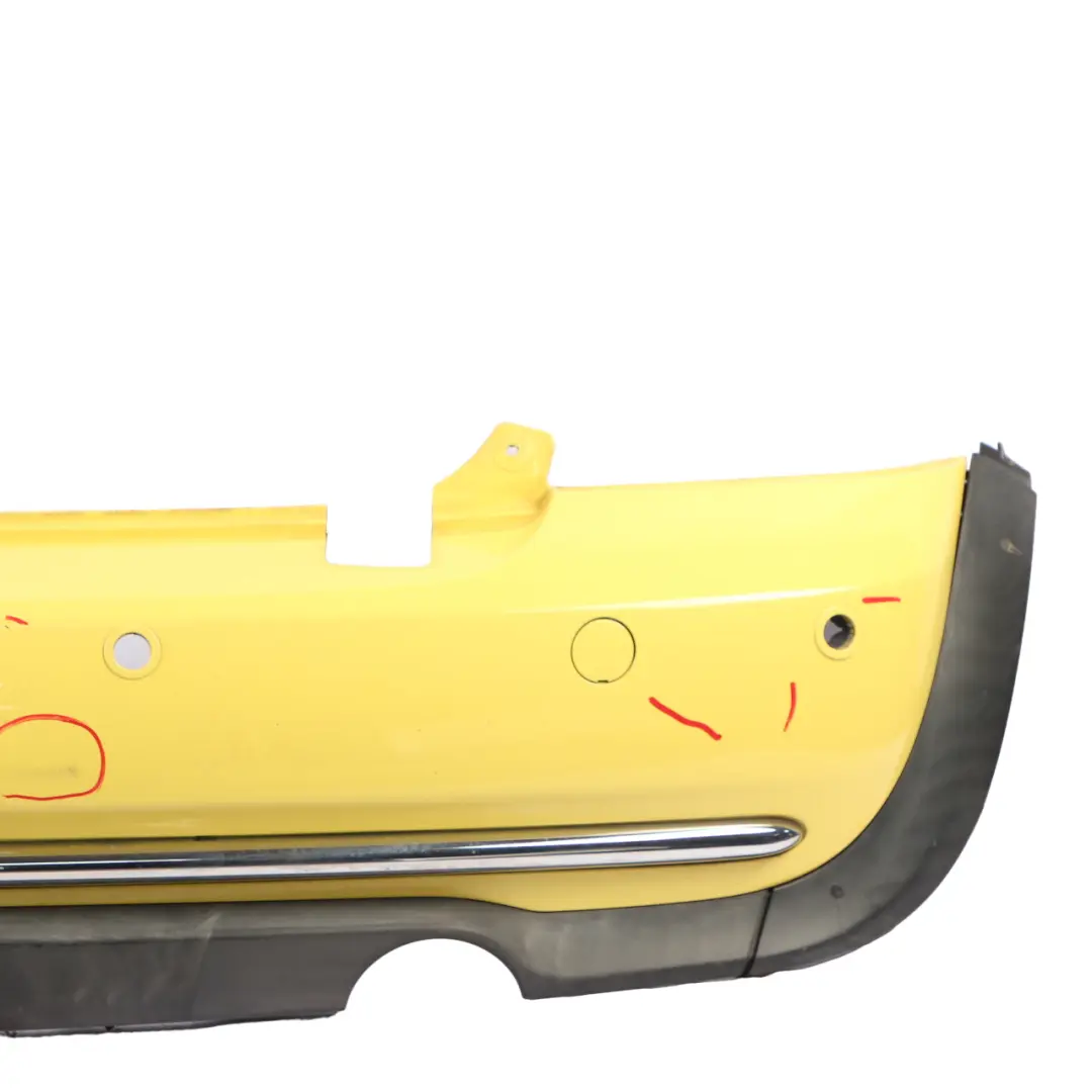 Complete Rear Bumper PDC Panel Liquid Yellow - 902 to Mini R52 Cabrio with Part number 0309183 Mini R52 Cabrio Complete Rear Bumper PDC Panel Liquid Yellow - 902 - SKU 0309183-YEL1 - Part number 0309183