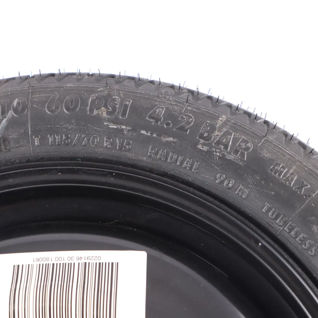 Emergency Spare Wheel Tyre 115/70 R15 to Mini Cooper R50 R56 Continental with Part number 1508367 Mini Cooper R50 R56 Continental Emergency Spare Wheel Tyre 115/70 R15 - SKU 1508367-1 - Part number 1508367