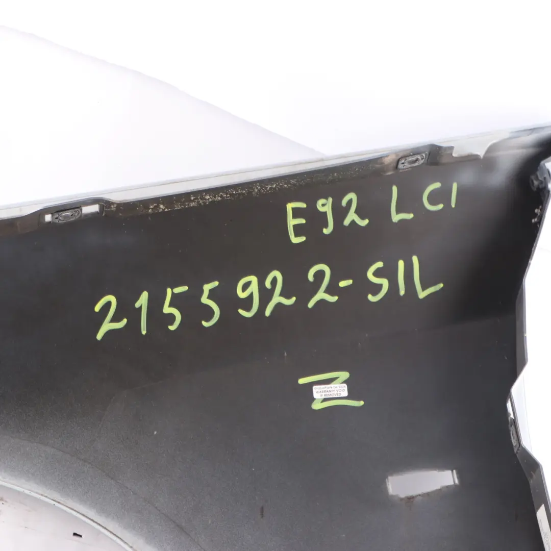 Panel Fender BMW E92 E93 Side Wing Front Right O/S Silverstone Metallic - A29 to with Part number 2155922 Panel Fender BMW E92 E93 Side Wing Front Right O/S Silverstone Metallic - A29 - SKU 2155922-SIL - Part number 2155922