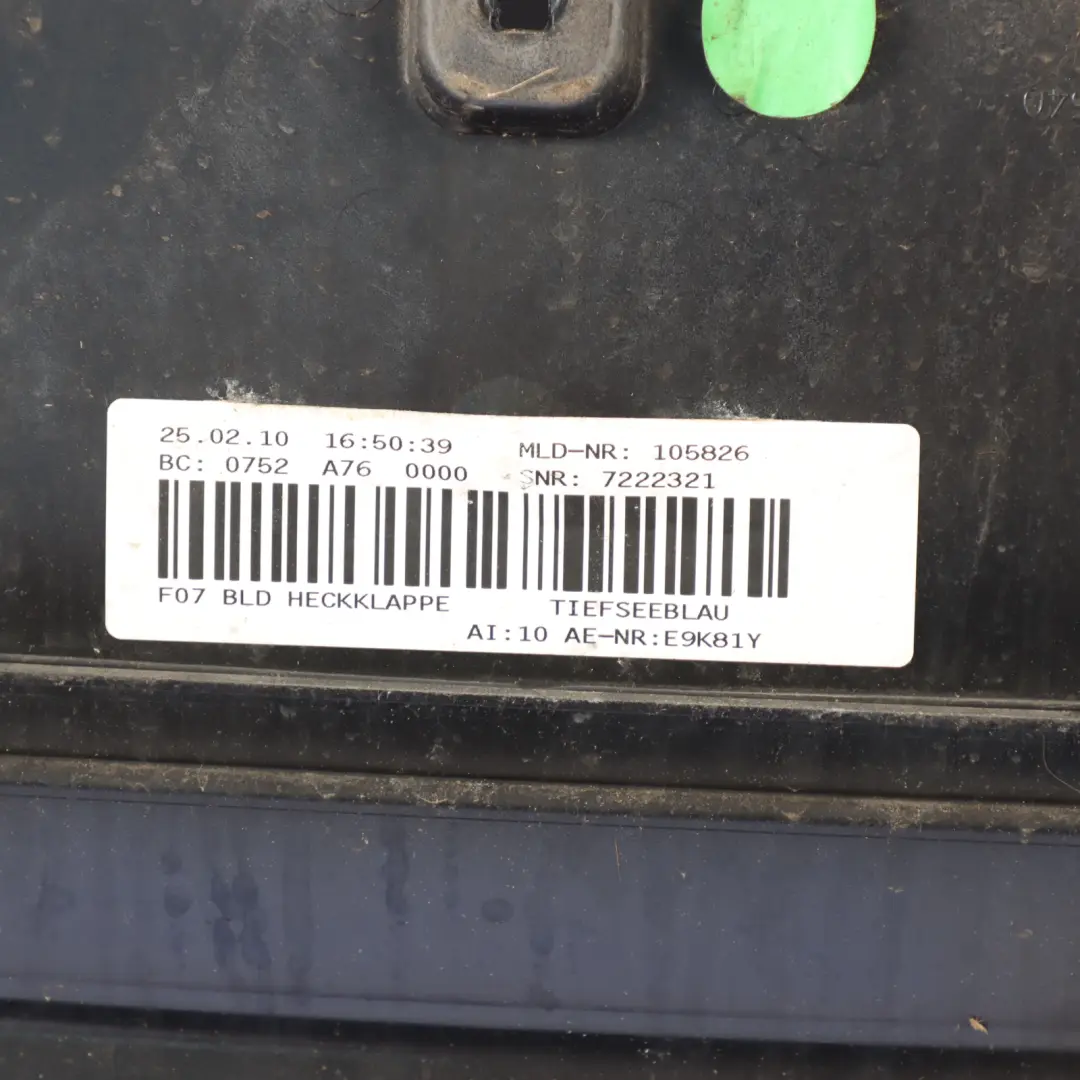 Boot Trunk Lid Tailgate Finisher Trim Panel Cover Tiefseeblau Blue - A76 to BMW F07 with Part number 2166088 BMW F07 Boot Trunk Lid Tailgate Finisher Trim Panel Cover Tiefseeblau Blue - A76 - SKU 2166088-DSB - Part number 2166088