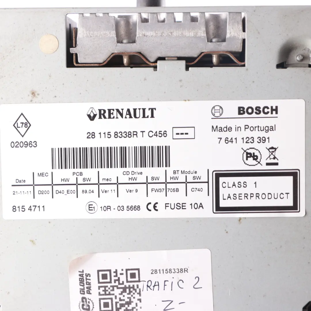 Radio Unit Renault Trafic 2 Vauxhall Vivaro A Stereo Audio Head Unit to with Part number 281158338R Radio Unit Renault Trafic 2 Vauxhall Vivaro A Stereo Audio Head Unit - SKU 281158338R - Part number 281158338R