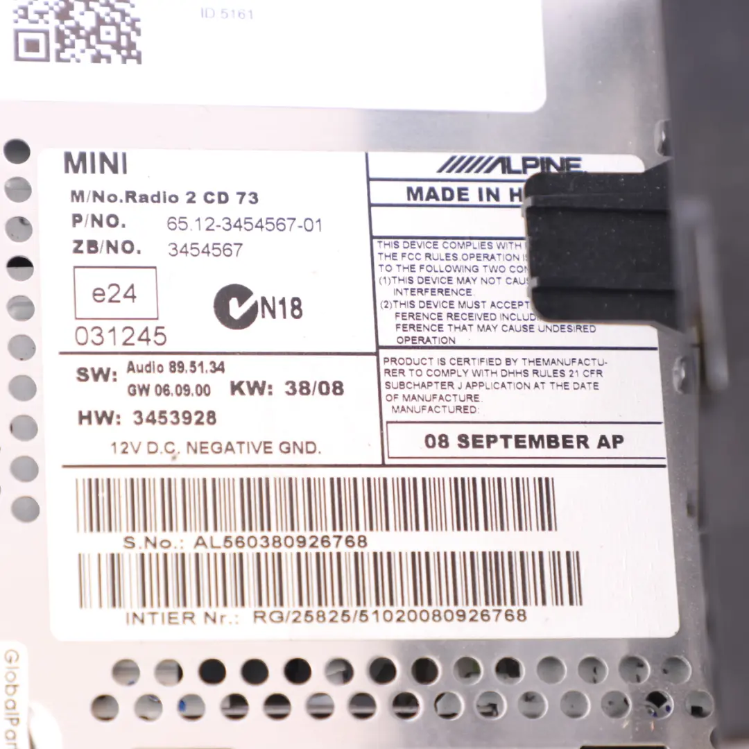 BMW Mini Cooper One R55 R56 R57 Radio Boost CD Player Unit Head - SKU 3454567-1 - Part number 3454567