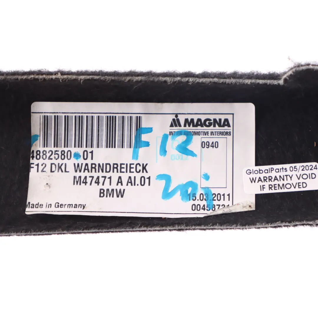 Trunk Trim BMW F12 Warning Traingle Luggage Carpet Cover Cap Black to with Part number 4882580 Trunk Trim BMW F12 Warning Traingle Luggage Carpet Cover Cap Black - SKU 4882580 - Part number 4882580