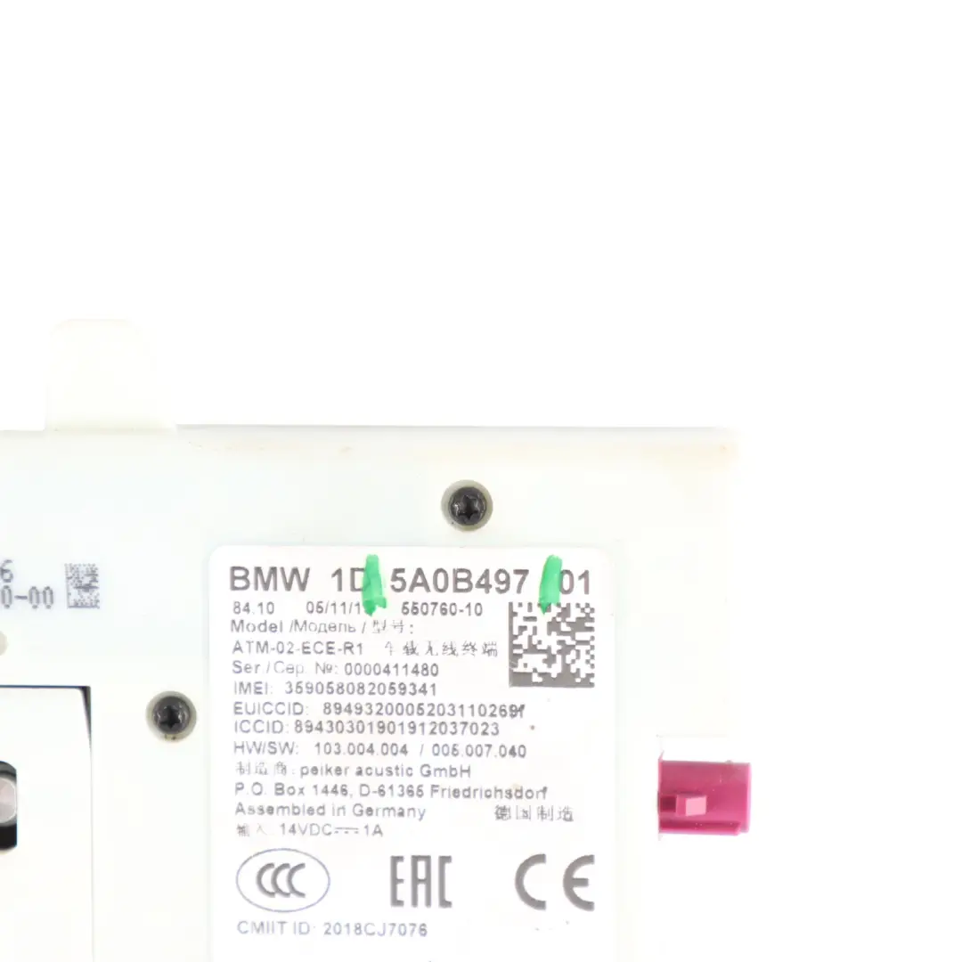 Telematics Module BMW F40 F44 G20 Telephone Control Unit ATM ECE 4G to with Part number 5A0B497 Telematics Module BMW F40 F44 G20 Telephone Control Unit ATM ECE 4G - SKU 5A0B497 - Part number 5A0B497