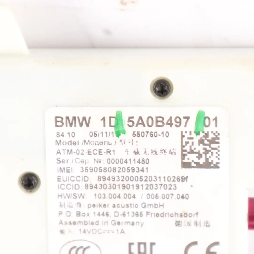 Modulo Telematica Unità Controllo Telefono ATM ECE 4G per BMW F40 F44 G20 con numero di parte 5A0B497 BMW F40 F44 G20 Modulo Telematica Unità Controllo Telefono ATM ECE 4G - SKU 5A0B497 - Numero di parte 5A0B497