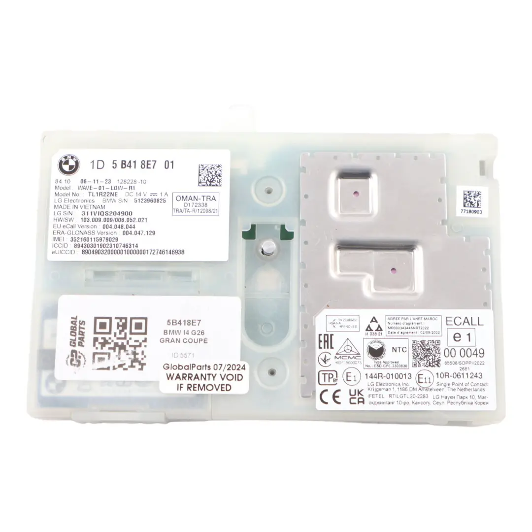 Antenna Aerial Control Unit Module ECU Controller to BMW i4 G26 with Part number 5B418E7 BMW i4 G26 Antenna Aerial Control Unit Module ECU Controller - SKU 5B418E7 - Part number 5B418E7