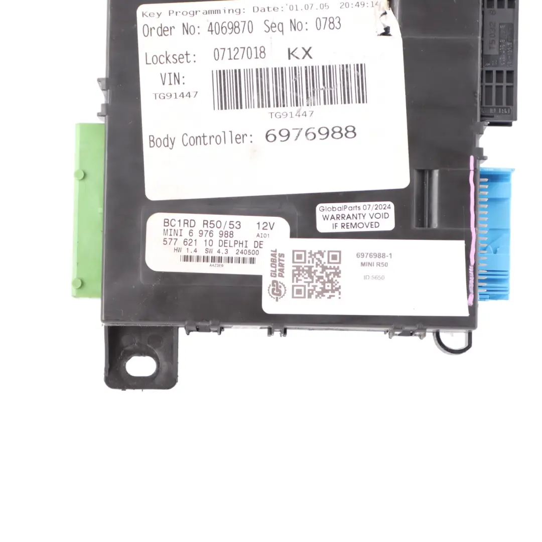 Body Control Unit Basic Module BCM BC1RD to Mini Cooper One R50 R53 with Part number 6976988 Mini Cooper One R50 R53 Body Control Unit Basic Module BCM BC1RD - SKU 6976988-1 - Part number 6976988