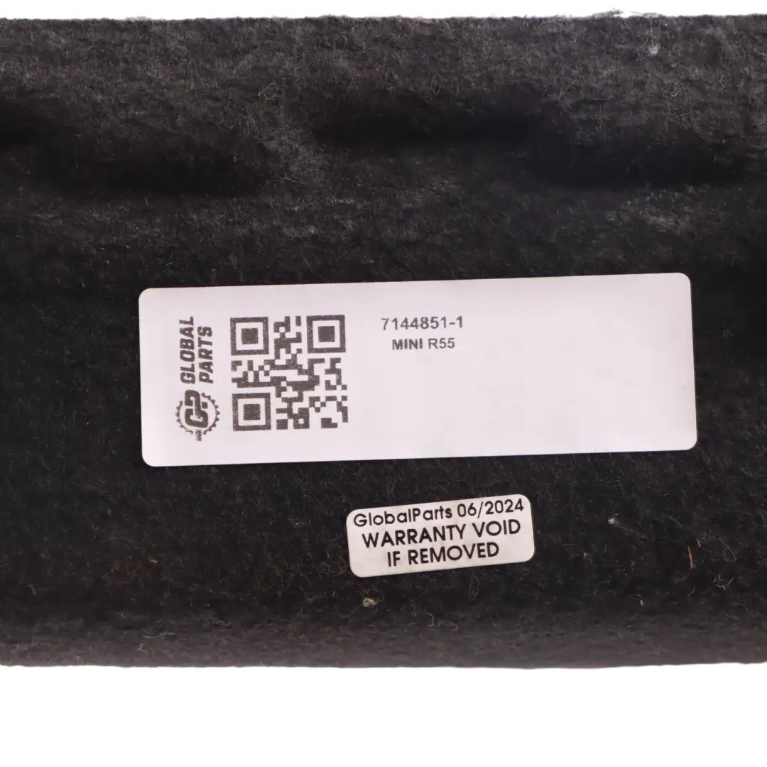 Trunk Carpet Side Lateral Cover Trim Left N/S to Mini Clubman R55 Rear with Part number 7144851 Mini Clubman R55 Rear Trunk Carpet Side Lateral Cover Trim Left N/S - SKU 7144851-1 - Part number 7144851