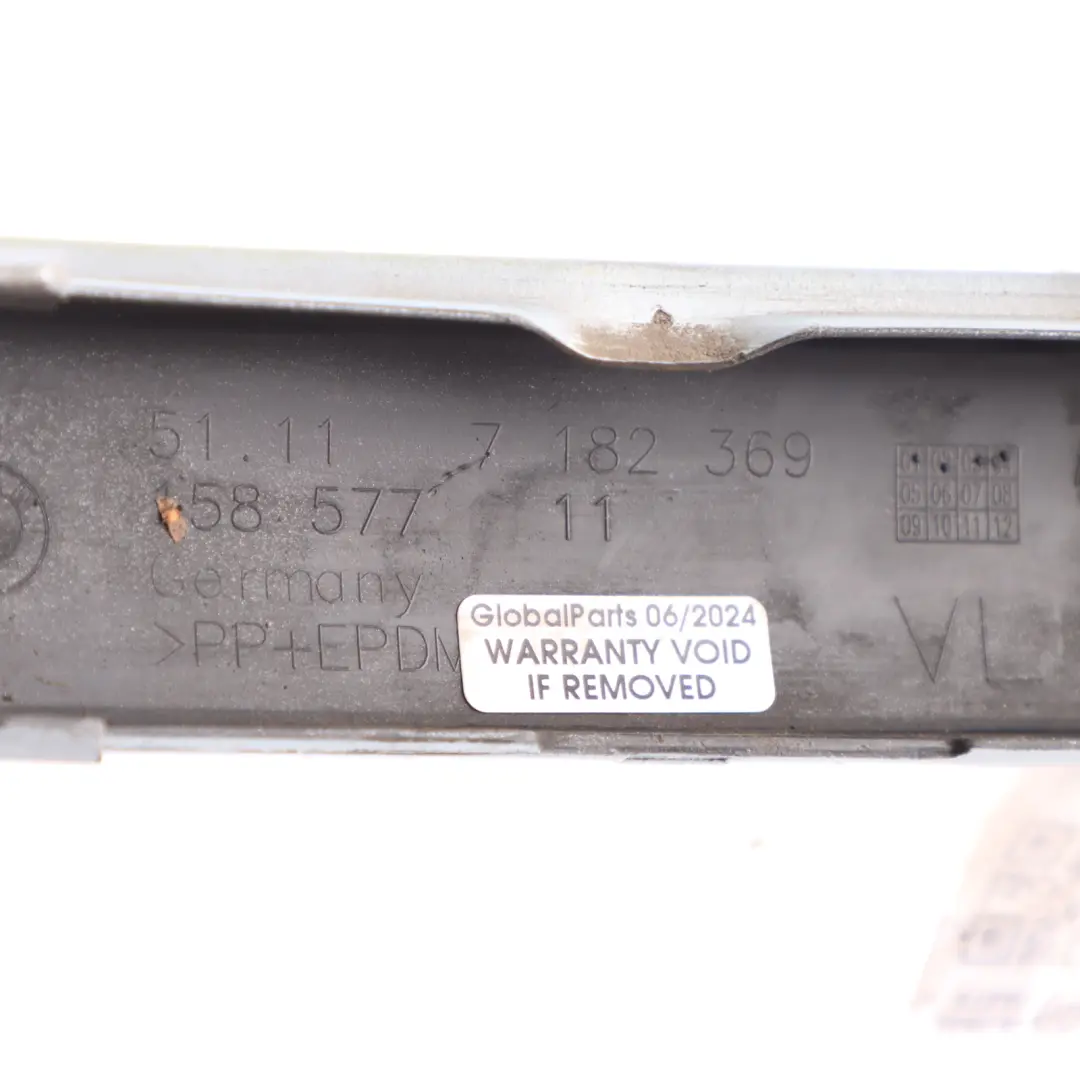 Front Bumper Rubber Trim Strip Left N/S Patagonia Green Metallic A71 to BMW E87 LCI with Part number 7185131 BMW E87 LCI Front Bumper Rubber Trim Strip Left N/S Patagonia Green Metallic A71 - SKU 7185131-PTG - Part number 7185131