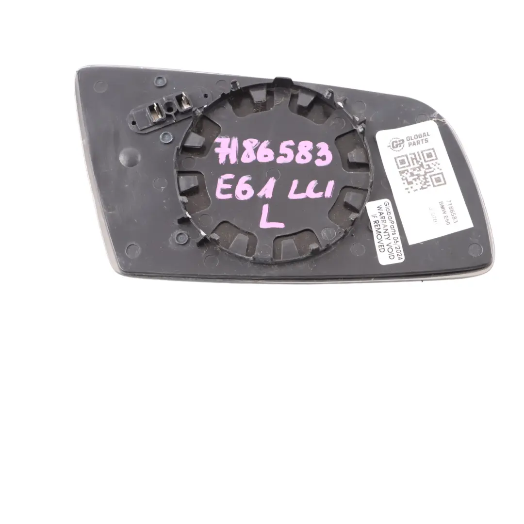 Left N/S Wing Mirror Glass Heated to BMW E60 E61 E63 E64 LCI F01 with Part number 7186583 BMW E60 E61 E63 E64 LCI F01 Left N/S Wing Mirror Glass Heated - SKU 7186583 - Part number 7186583