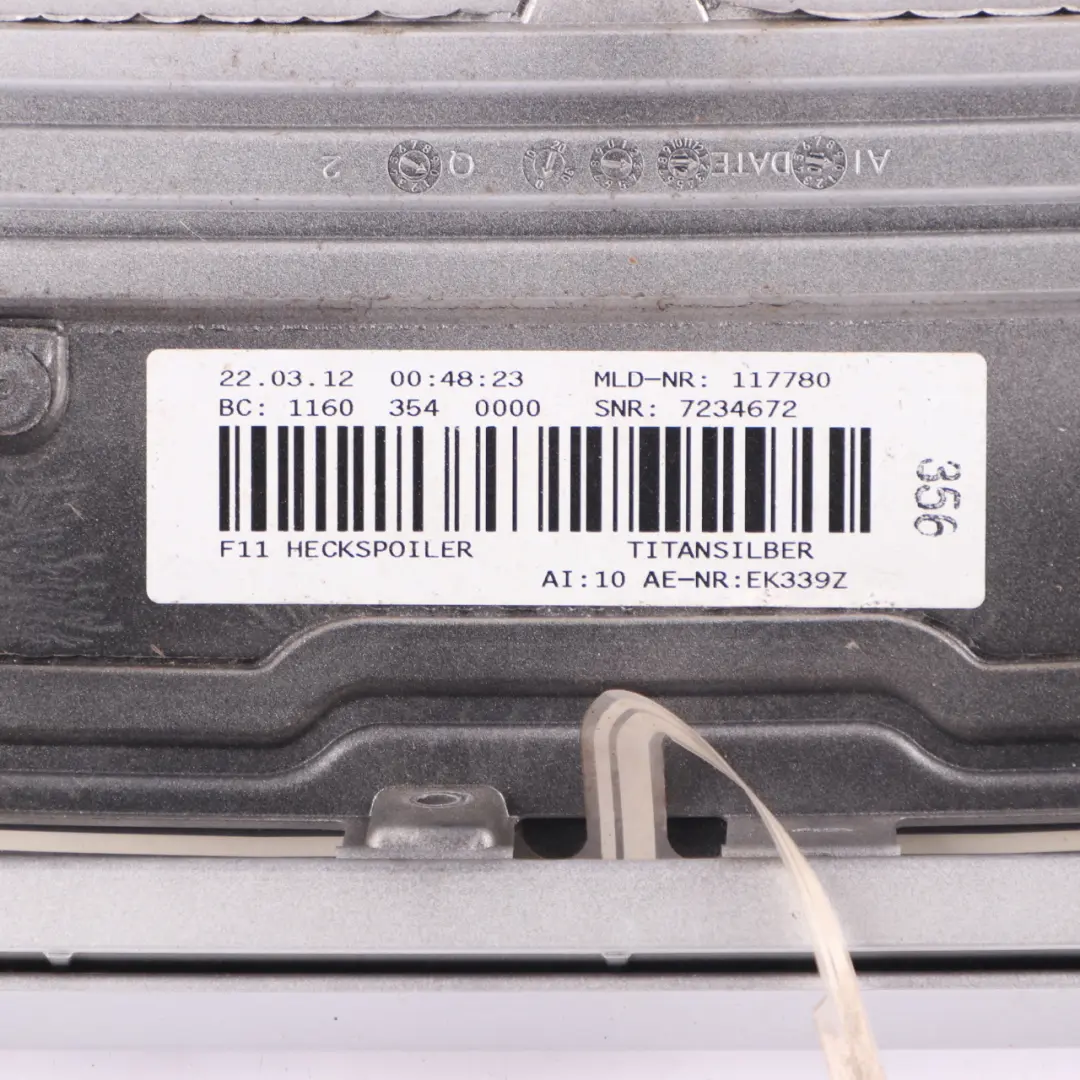 Boot Trunk Tailgate Rear Spoiler Titansilber Silver Metallic 354 to BMW F11 Touring with Part number 7207511 BMW F11 Touring Boot Trunk Tailgate Rear Spoiler Titansilber Silver Metallic 354 - SKU 7207511-TS - Part number 7207511