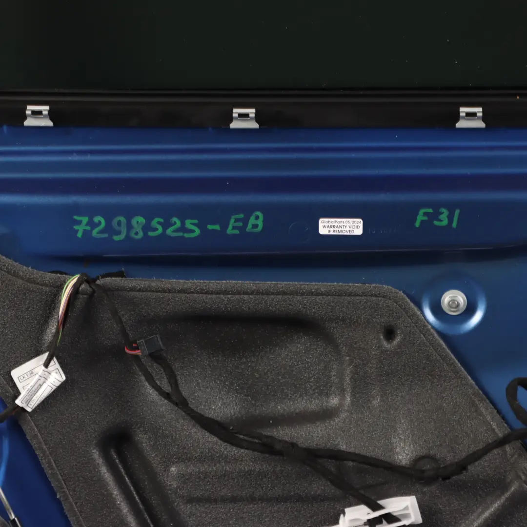 Left Door N/S Estorilblau Estoril Blue Metallic - B45 to BMW F31 Touring Rear with Part number 7298525 BMW F31 Touring Rear Left Door N/S Estorilblau Estoril Blue Metallic - B45 - SKU 7298525-EB - Part number 7298525