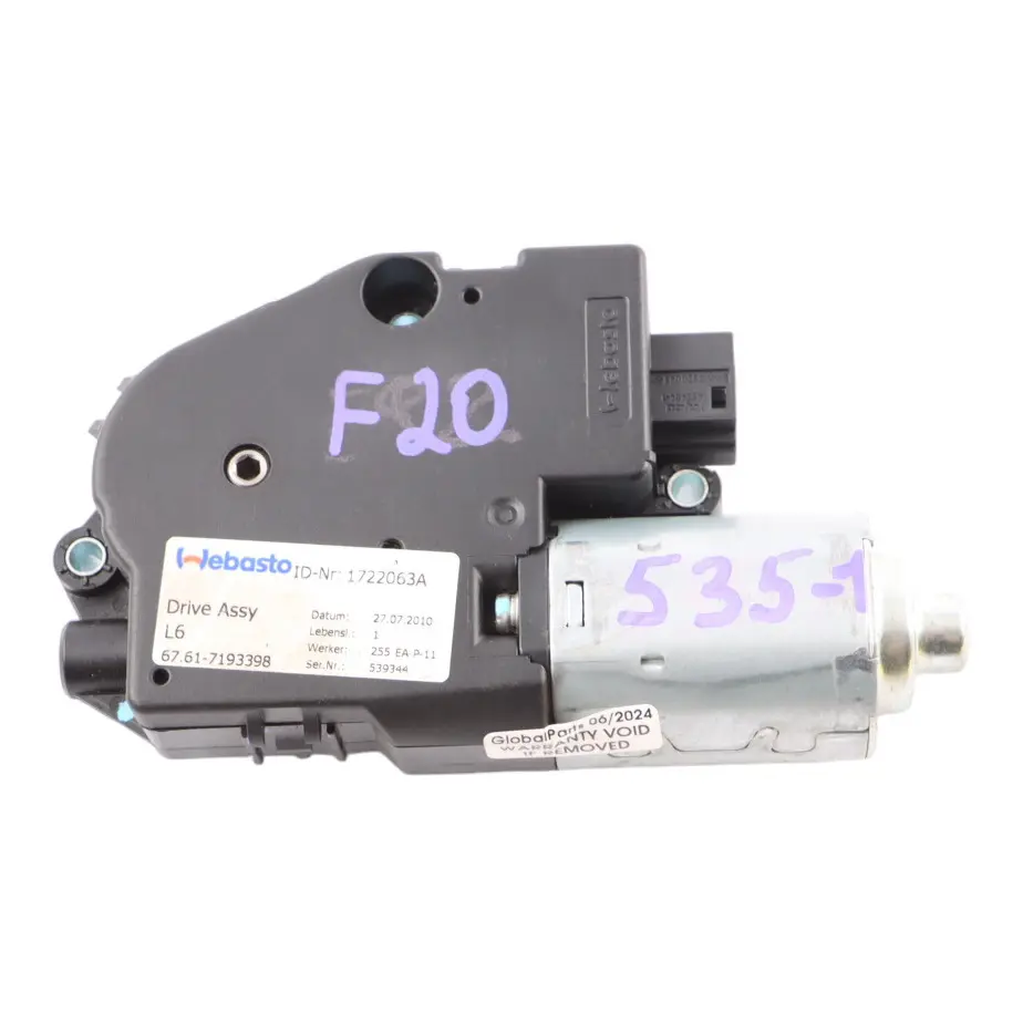 Accionamiento Techo Corredizo Webasto 7193398 para BMW F20 F21 F30 F31 F10 F11 Motor con número de pieza 7316535 BMW F20 F21 F30 F31 F10 F11 Motor Accionamiento Techo Corredizo Webasto 7193398 - SKU 7316535-1 - Número de pieza 7316535