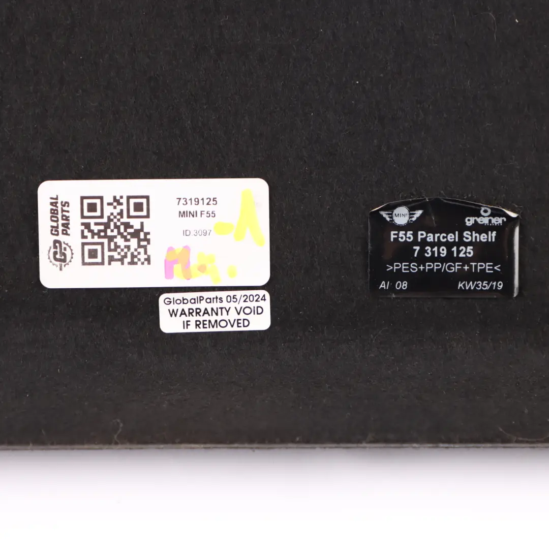 Mini F55 Rear Window Parcel Shelf Trunk Trim Panel Cover Black - SKU 7319125 - Part number 7319125