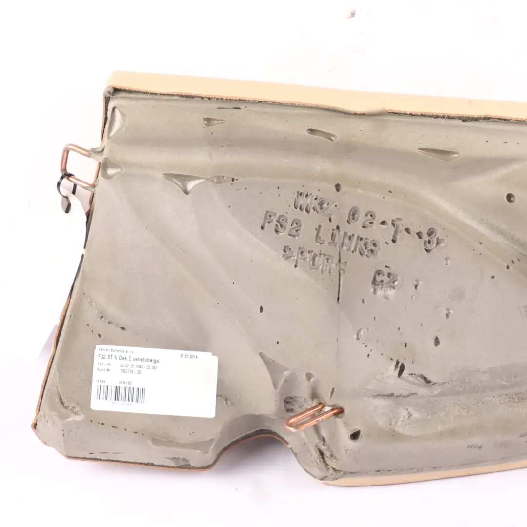 Finisher Left N/S Bench Side Lateral Cover Beige Leather to BMW F32 Rear Seat with Part number 7352729 BMW F32 Rear Seat Finisher Left N/S Bench Side Lateral Cover Beige Leather - SKU 7352729 - Part number 7352729