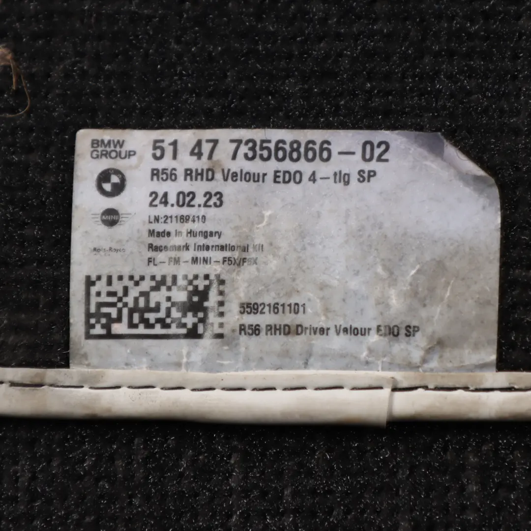 Floor Mats Set Interior Front Rear Footwell Cover to Mini R56 with Part number 7356866 Mini R56 Floor Mats Set Interior Front Rear Footwell Cover - SKU rhd-7356866 - Part number 7356866