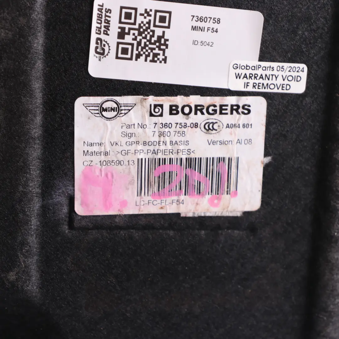 Trunk Floor Boot Carpet Luggage Compartment to Mini Clubman F54 with Part number 7360758 Mini Clubman F54 Trunk Floor Boot Carpet Luggage Compartment - SKU 7360758 - Part number 7360758