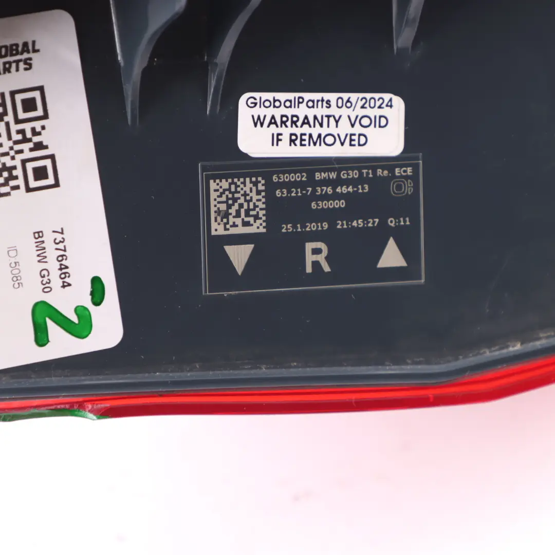 Lamp BMW G30 F90 M5 Tail Light Side Panel Right O/S Taillight to Rear with Part number 7376464 Rear Lamp BMW G30 F90 M5 Tail Light Side Panel Right O/S Taillight - SKU 7376464 - Part number 7376464