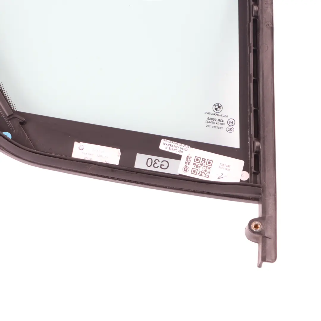 Vitre Latérale Porte Arrière Gauche Verre Fixe AS2 ESG pour BMW G30 à propos du numéro de pièce 7381347 BMW G30 Vitre Latérale Porte Arrière Gauche Verre Fixe AS2 ESG - SKU 7381347 - Numéro de pièce 7381347