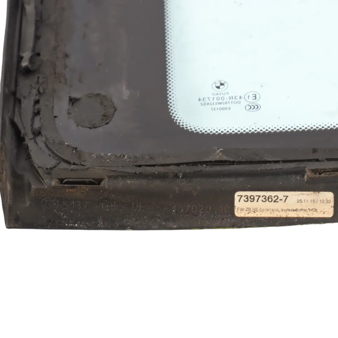 Side Window Quarter Rear Right O/S Glass Glazing AS2 High Gloss to BMW F46 with Part number 7397362 BMW F46 Side Window Quarter Rear Right O/S Glass Glazing AS2 High Gloss - SKU 7397362 - Part number 7397362