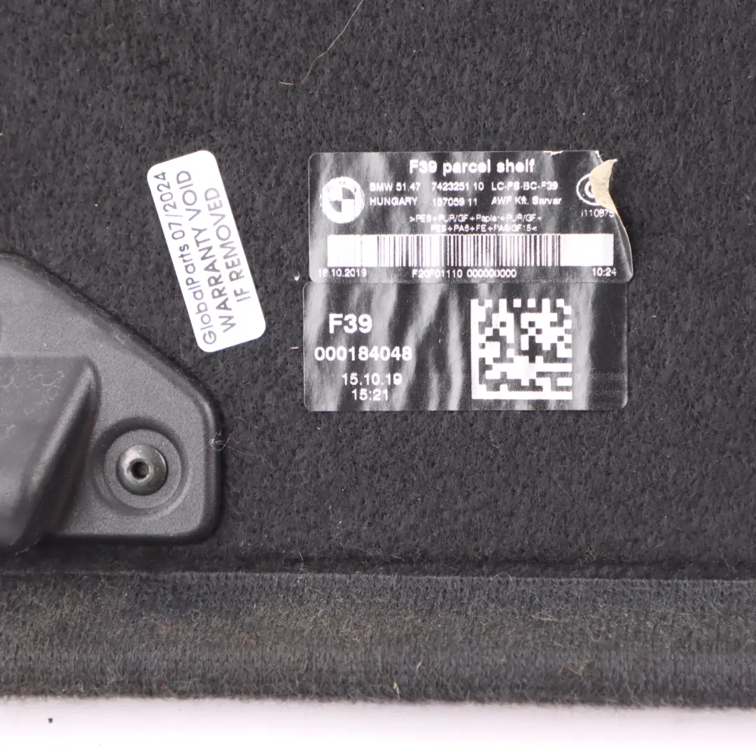 Trunk Parcel Shelf Cover Rear Window Shelf Panel Black to BMW X2 F39 with Part number 7423251 BMW X2 F39 Trunk Parcel Shelf Cover Rear Window Shelf Panel Black - SKU 7423251 - Part number 7423251